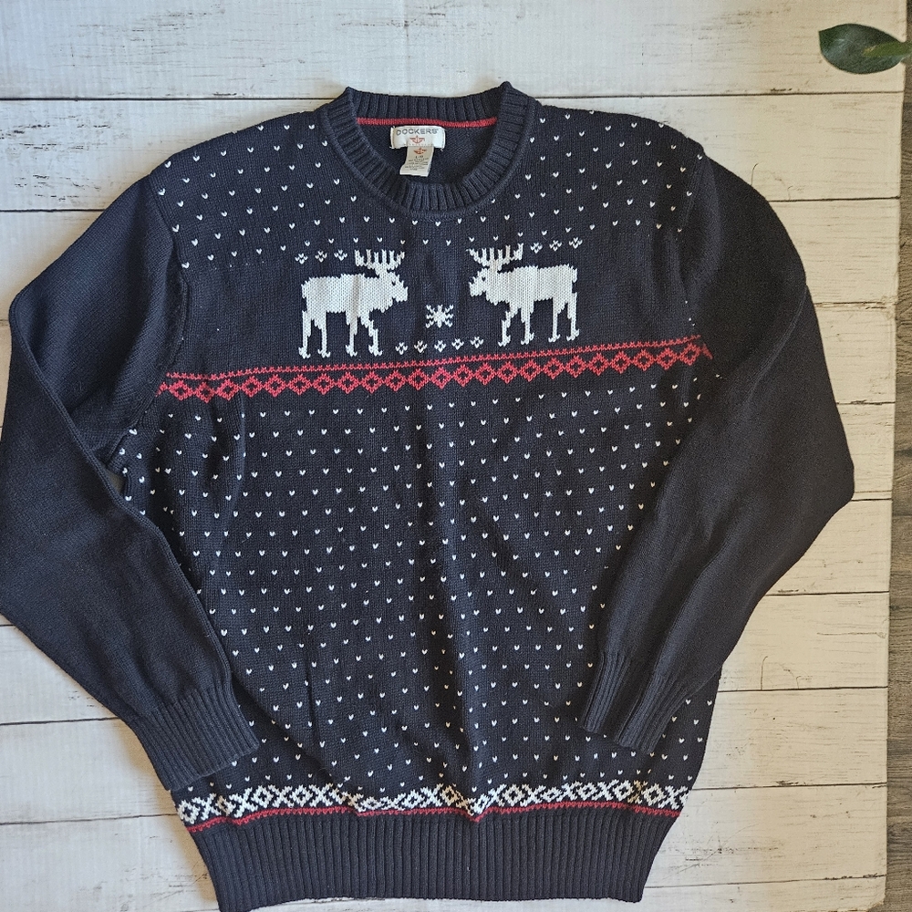 Dockers Black Moose Holiday Sweater Size Large